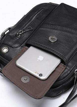 Вертикальна чоловіча сумка в щільній шкірі vintage 20366 чорна