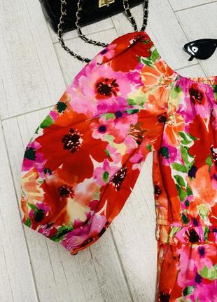 Женское стильное яркое платье с полугонкой плечами и 3/4 рукавом с резинкой снизу