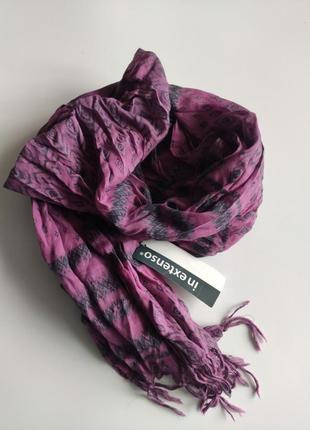 Тонкий літній шарф inextenso 180-40 бузковий з китицями3 фото