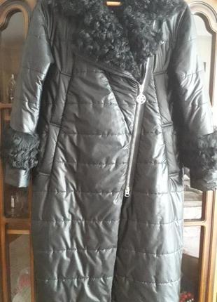 Жіноче пальто-пуховик комбіноване з хутром, 50 розмір