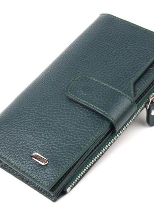 Женский большой вертикальный кошелек из натуральной кожи canpellini 21643 зеленый