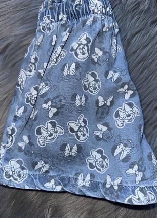 Прикольные стильные джинсовые шорты minnie mouse с высокой посадкой для девочки 2/3р f&f disney3 фото