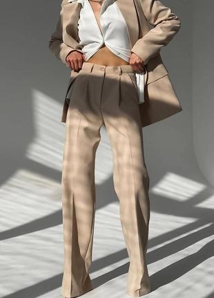 ❤️ шикарный женский брючный костюм палаццо брюки брюки беж бежевый женcкий3 фото