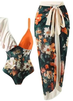 Суцільний жіночий купальник з парео