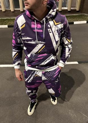 Фиолетовый спортивный мужской утепленный костюм.5-750