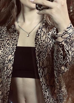 Трендовая леопардовая рубашка-блуза удлиненная оверсайз в леопардовом принте h&m