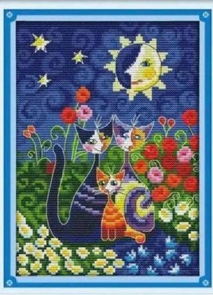 Набор для вышивания по нанесённой на канву схеме "cats under the sun (1) ". aida 14ct printed, 19*28 см
