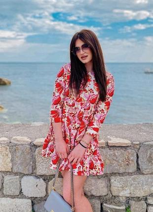 Плаття жіноче червоне рожеве біле квітковий принт