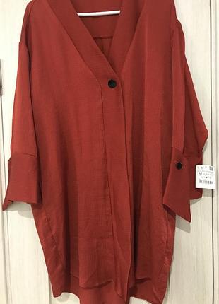 Zara новенькое с биркой свободное oversize платье-рубашка brick 2304/712
