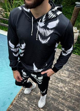 Спортивный костюм мужской кофта/штаны весна осень лето свободный трикотаж темный  5-584