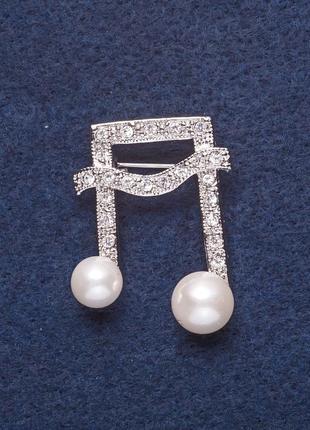 Брошка "нота" колір металу срібло 2,5х3,5 см