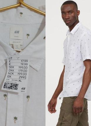 Льняная рубашка с коротким рукавом, шведка  h&m