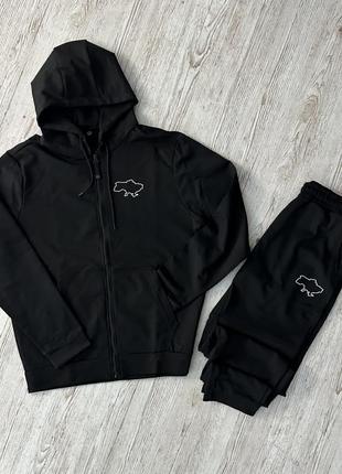 Демісезонний спортивний костюм карта україни чорна кофта на змійці + чорні штани (двонитка) rd073/rd078