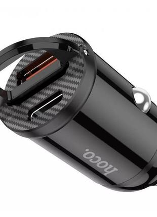 Автомобильное зарядное устройство азу hoco nz2 link 30w (type-c + usb) (black)