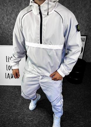 Білий чоловічий спортивний костюм.анорак + штани 5-644