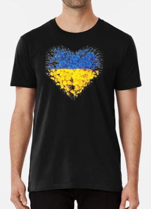Мужская и женская патриотическая футболка с принтом украина сердце из роз