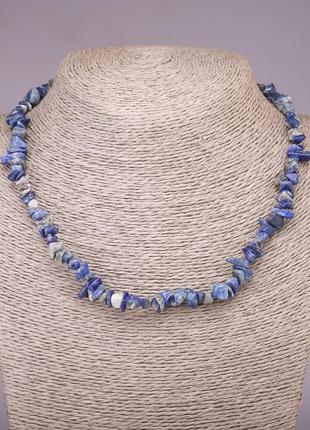 Намисто з натурального каменю содаліт крихта d- 5-8мм l-42см+- на подовжувальному ланцюжку