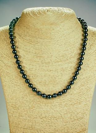 Намисто нат камінь гематит гладка кулька l-45см d-8мм