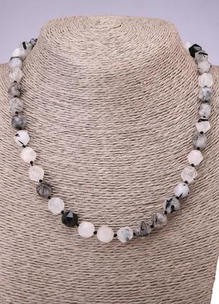 Намисто кварц рутиловий "волосатик" багатокутник d-9х10мм l-48см