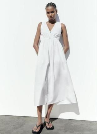 Натуральное белое платье платье сарафаны zara (massimo, cos)