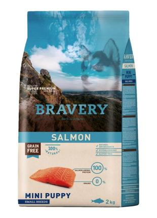Bravery salmon mini puppy, сухий корм для цуценят дрібних порід, з лососем, 600г