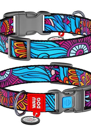 Нашийник для собак нейлоновий waudog nylon з qr паспортом, малюнок "літо", пластиковий фастекс, ш 25 мм, дов