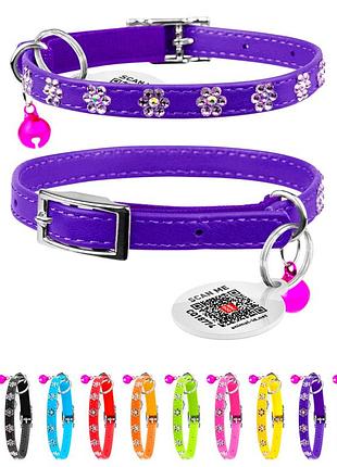 Нашийник waudog glamour з резинкою, клейовими стразами "квітка" для котів (ширина 9мм, довжина 22-30см)