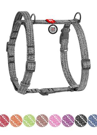 Шлея для собак з ручкою з відновленої бавовни анатомічна н-подібна waudog re-cotton з qr-паспортом,