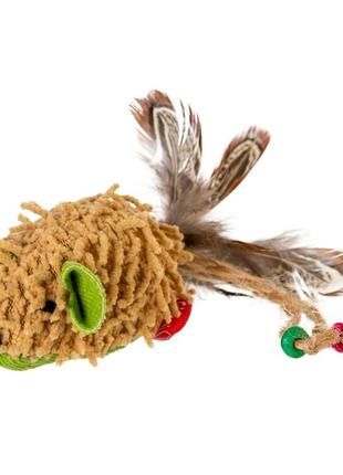 Іграшка для котів мишка зі звуковим чипом gigwi melody chaser, текстиль, перо, 7 см