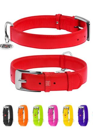 Нашийник для собак шкіряний waudog glamour з qr паспортом, без прикрас, xl, ш 35 мм, дов 46-60 см червоний