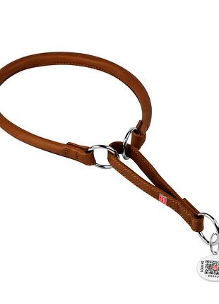 Нашийник-зашморг для собак шкіряний waudog soft з qr паспортом, круглий, д 13 мм, дов 61-70 см коричневий