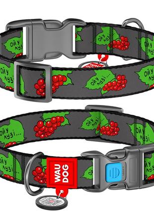 Нашийник для собак нейлоновий waudog nylon з qr паспортом, малюнок "калина", пластиковий фастекс, розмір xl, ш