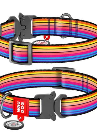 Нашийник для собак нейлоновий waudog nylon з qr паспортом, малюнок "лінія 1", металічна пряжка-фастекс, ш 25