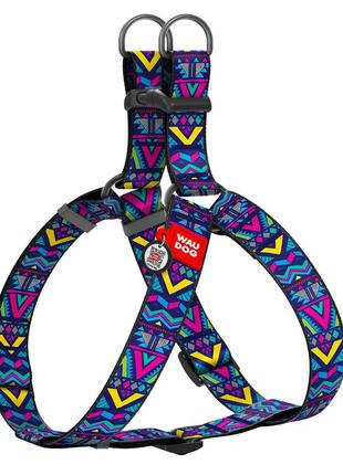 Шлея для собак waudog nylon з qr паспортом, малюнок "інді", пластиковий фастекс, xl, ш 35 мм, а=в 70-100 см
