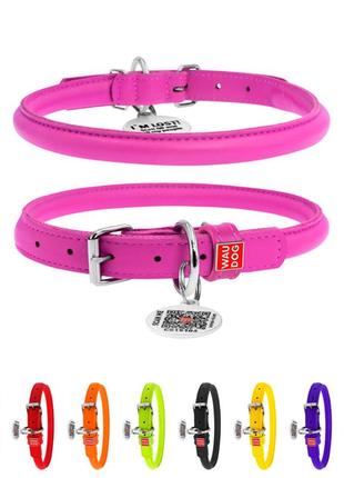 Нашийник для собак шкіряний waudog glamour з qr паспортом, круглий, д 10 мм, дов 39-47 см рожевий