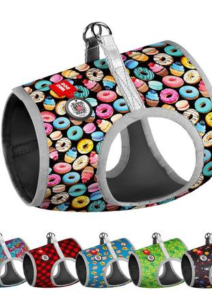 Шлея для собак м'яка waudog clothes з qr паспортом, малюнок "пончики", xs4,в 36-39 см, с 26-28 см
