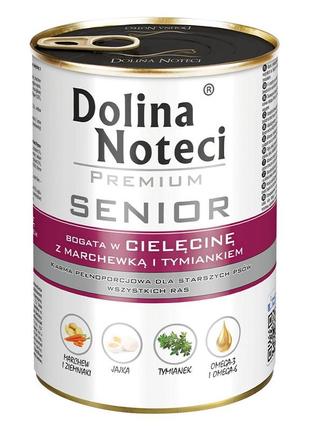 Корм конс.dolina noteci premium senior для мітних собак із телятиною, морквою і чебрецем, 400 г