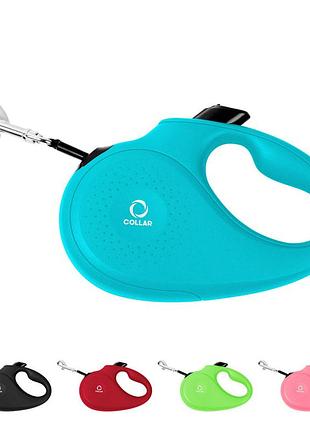 Повідець-рулетка collar для собак, розмір s, 15 кг, 5 м, світловідбивна стрічка, блакитний