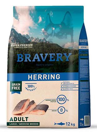 Bravery herring large/medium adult, сухий корм для собак cередн. та велик. порід, з оселедцем 4kg