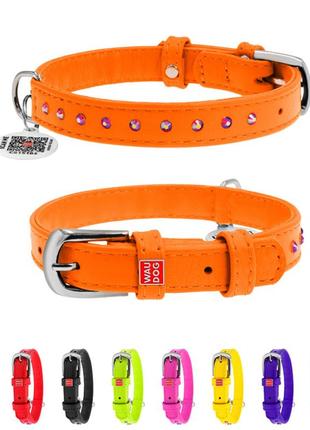 Нашийник для собак шкіряний waudog glamour з qr паспортом, з клейовими стразами, ш 12 мм, дов 21-29 см