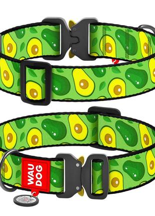 Нашийник для собак нейлоновий waudog nylon з qr паспортом, малюнок "авокадо", металева пряжка-фастекс, xxl, ш