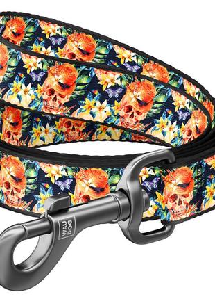 Повідець для собак нейлоновий waudog nylon, малюнок "гламурні черепа", ш 15 мм, дов 122 см