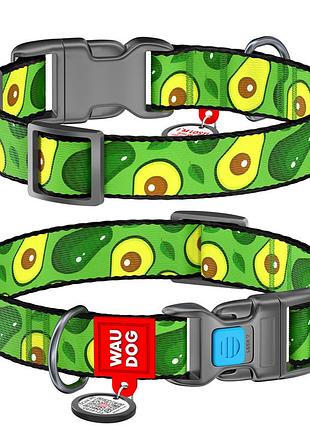 Нашийник для собак нейлоновий waudog nylon з qr паспортом, малюнок "авокадо", пластиковий фастекс, ш 25 мм,