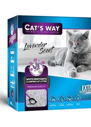Бентонітовий наповнювач cat's way лаванда + фіолет. гранули, 6л коробка