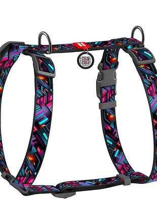 Шлея для собак анатомічна h-подібна waudog nylon з qr-паспортом, малюнок "нескінченні світи", пластиковий