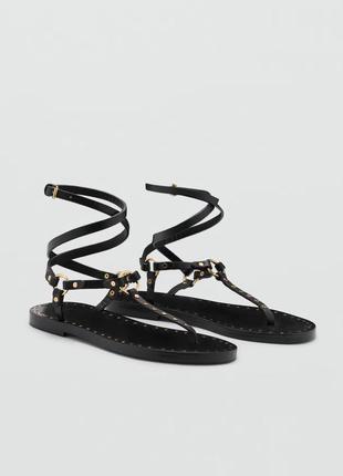 Шкіряні жіночі босоніжки чорні mango new4 фото
