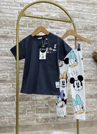 Дитячий літній костюм хлопкова футболочка та лосінки у щільний рубчик