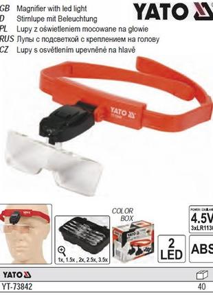 Линза на голову пидсвитка 2 led кратнисть 1х, 1.5х, 2х, 2.5х, 3.5х yato польща yt-73842