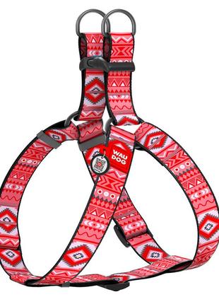 Шлея для собак waudog nylon з qr паспортом, малюнок "етно червоний", пластиковий фастекс, xl, ш 35 мм, а=в