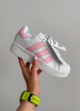 Прекрасные женские кроссовки на платформе adidas superstar xlg 2w platform white pink premium белые с розовым